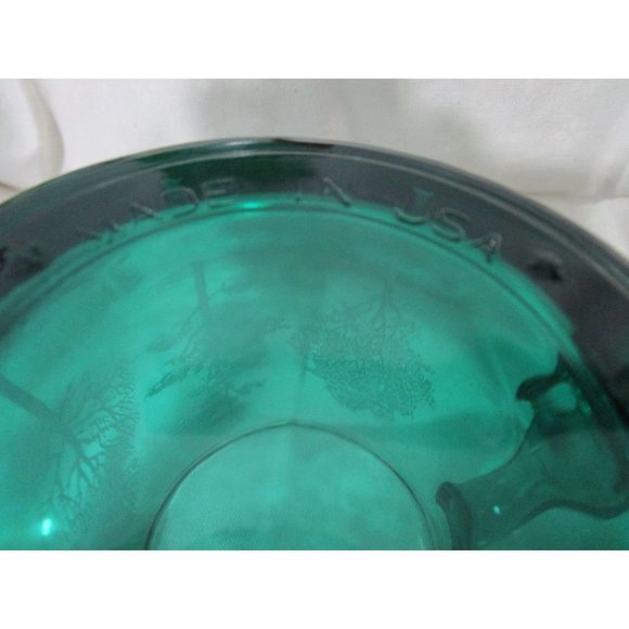 Vintage Emerald Green Glass Mug Etched Trees USA Made EUC - Picture 15 of 16